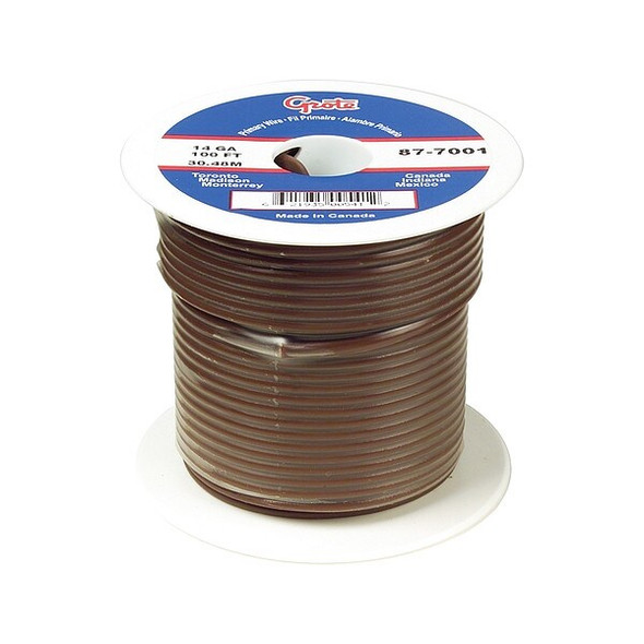 Primary Wire, GPT, 20 AWG, 1C C, Brown, PVC, Stranded, 60V, 100 ft.