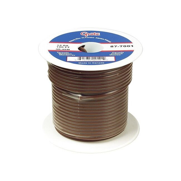 Primary Wire, GPT, 20 AWG, 1C C, Brown, PVC, Stranded, 60V, 100 ft.