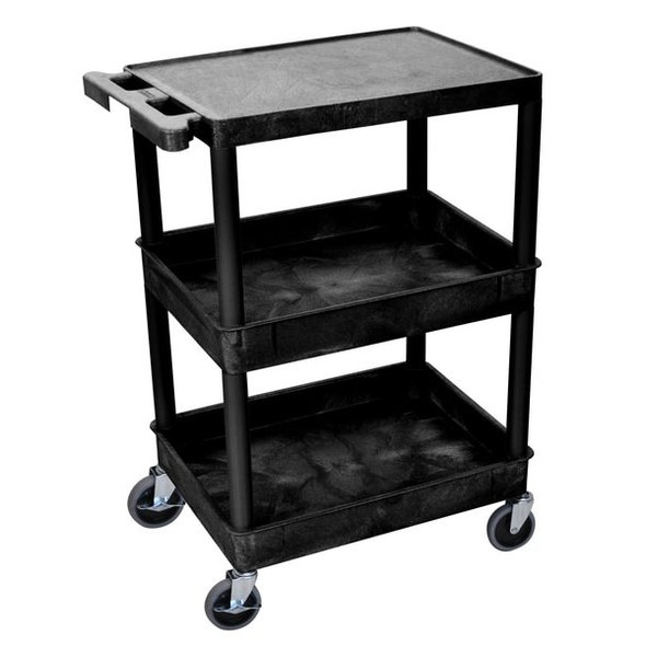 Utility Cart with Deep Lipped & Lipped Plastic Shelves, 300 lb Load Capacity, 3 Shelves, 24 in L