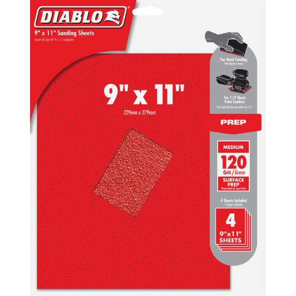 Diablo 9 In. x 11 In. 120 Grit Medium Sandpaper (4-Pack) DCS911120S04G Diablo 9 In. x 11 In. 120 Grit Medium Sandpaper (4-Pack) DCS911120S04G
