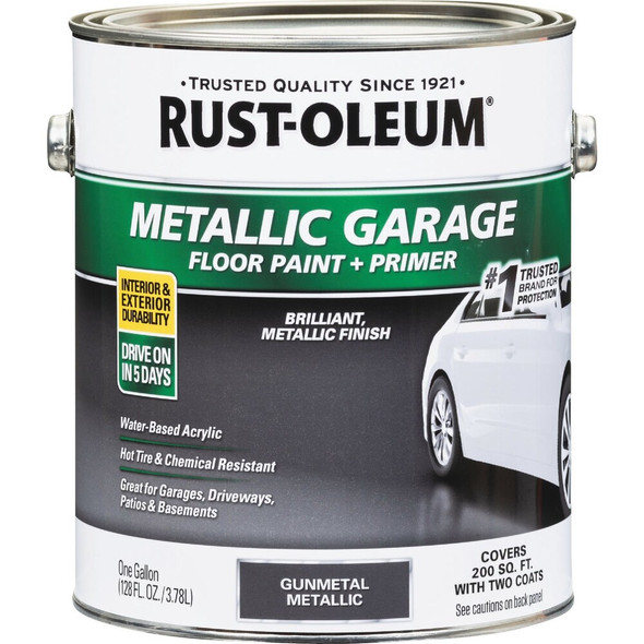 Rust-Oleum Metallic Garage Floor Paint + Primer, 1 Gal., Gunmetal Gray 349353 773717