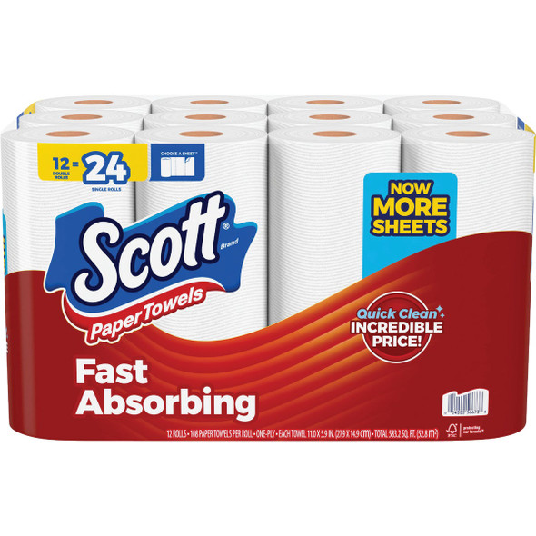 Scott Choose-A-Sheet Paper Towels (12 Double Rolls) 56672 Pack of 2