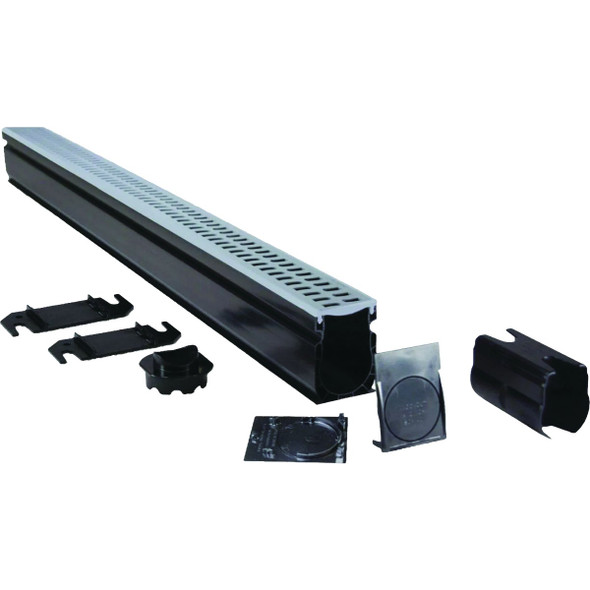 NDS 2-1/4 In. x 6 Ft. Gray PVC Slim Channel Drain Kit 9206GKITRTL NDS 2-1/4 In. x 6 Ft. Gray PVC Slim Channel Drain Kit 9206GKITRTL