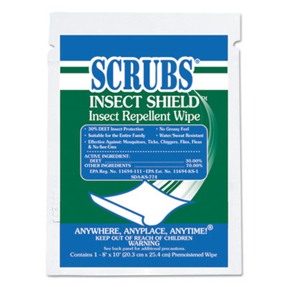 SCRUBS® Insect Shield Insect Repellent Wipes, 8 x 10, Floral, 100/Carton 91401 SCRUBS® Insect Shield Insect Repellent Wipes, 8 x 10, Floral, 100/Carton 91401