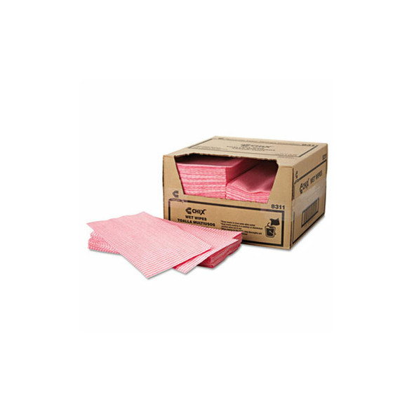 Chix® Wet Wipes, Stripe Design, 11.5 x 24, White/Pink, 200/Carton 8311