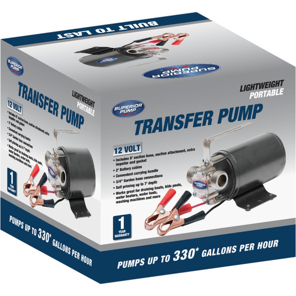 Superior Pump 12V 330 GPH Mini Portable Transfer Pump 90045 453333