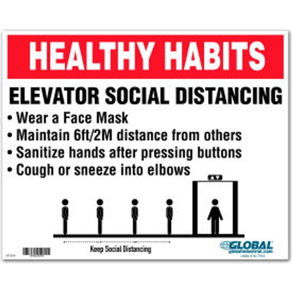 Global Industrial Elevator Social Distancing Sign 10""W x 8''H Wall Adhesive