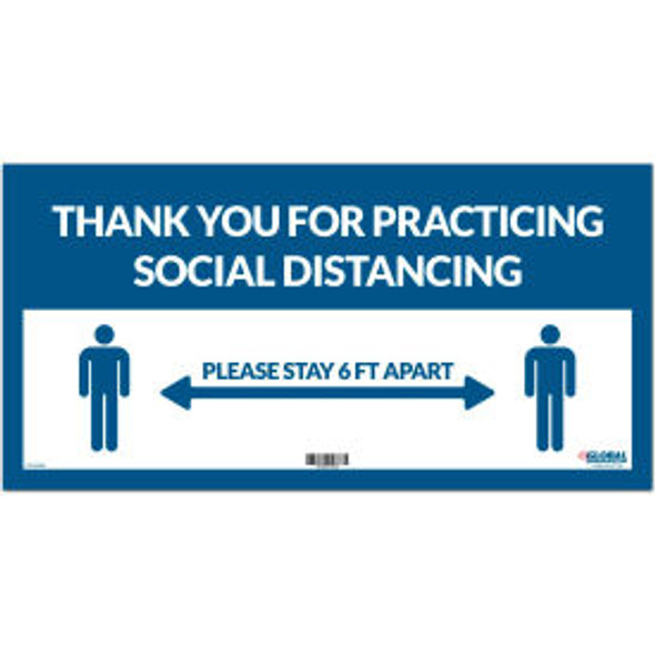 Global Industrial Blue Thank you for Social Distancing Sign 24""W x 12""H Adhesi