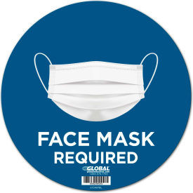 Global Industrial 12"" Round Face Mask Required Wall Sign Blue Adhesive
