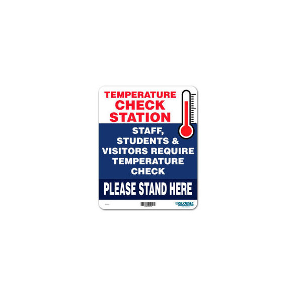 Global Industrial Temperature Check Station Sign 8""W x 10""H  Plastic