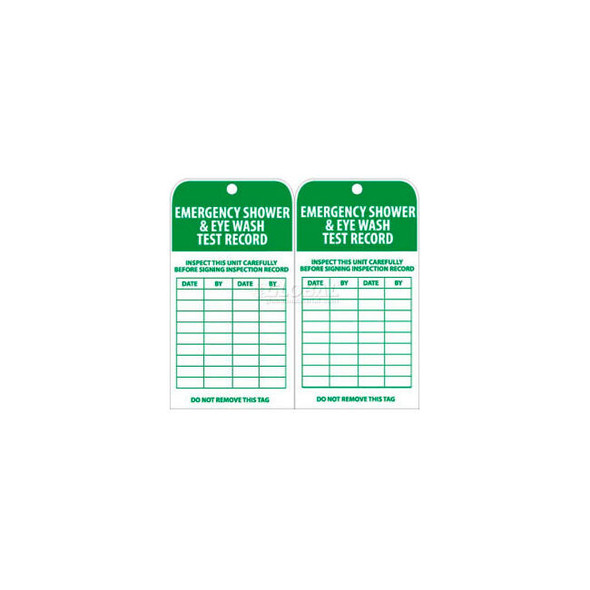 NMC RPT37 Tags Emergency Shower And Eye Wash Test Record 6"" X 3"" White/Green 2