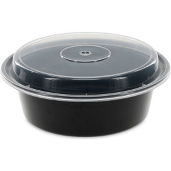 VERSAtainer Microwavable Round Containers 32 oz. 7"" Diameter Black/Clear - 150 VERSAtainer Microwavable Round Containers 32 oz. 7"" Diameter Black/Clear - 150