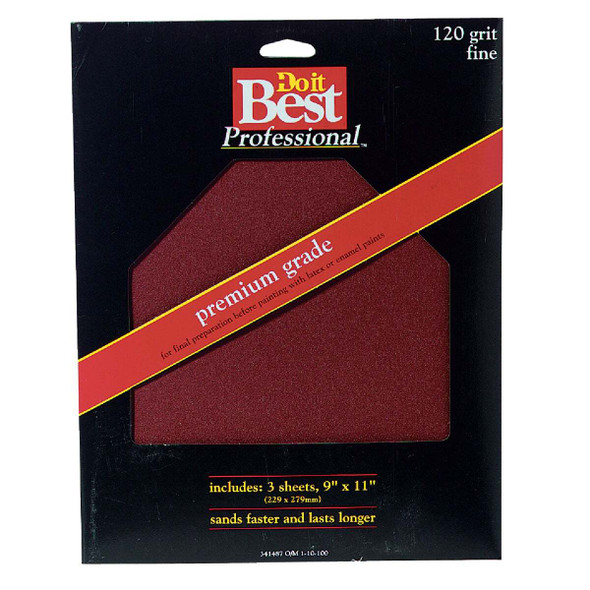 Do it Best Premium Plus 9 In. x 11 In. 120 Grit Fine Sandpaper (3-Pack) 7263004