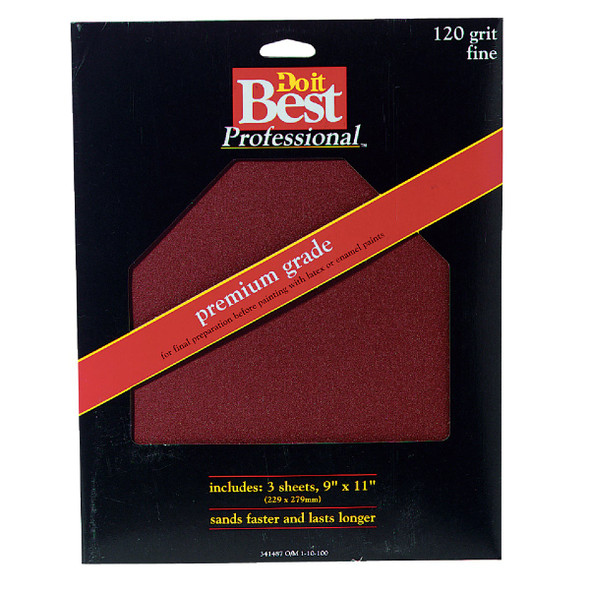 Do it Best Premium Plus 9 In. x 11 In. 120 Grit Fine Sandpaper (3-Pack) 7263004