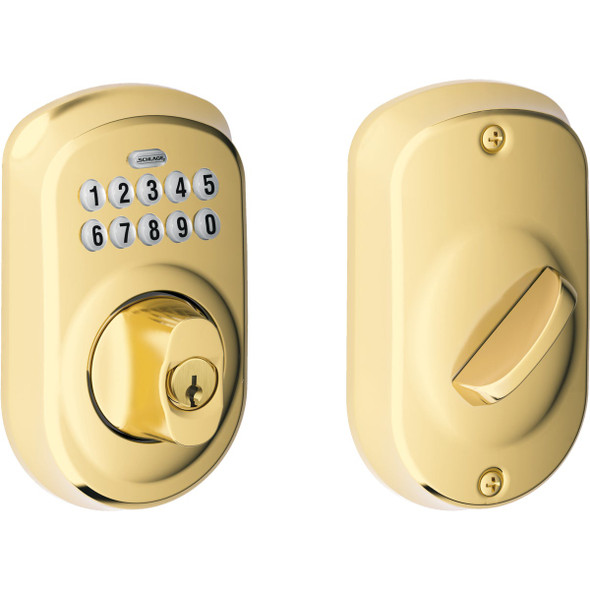 Schlage Keypad Bright Brass Electronic Deadbolt BE365VPLY505