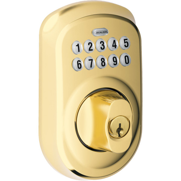 Schlage Keypad Bright Brass Electronic Deadbolt BE365VPLY505 228052