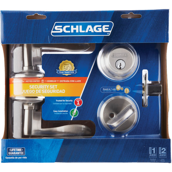 Schlage Accent Satin Nickel Single Cylinder Deadbolt & Door Lever Combo Lockset FB50NVACC619 241919