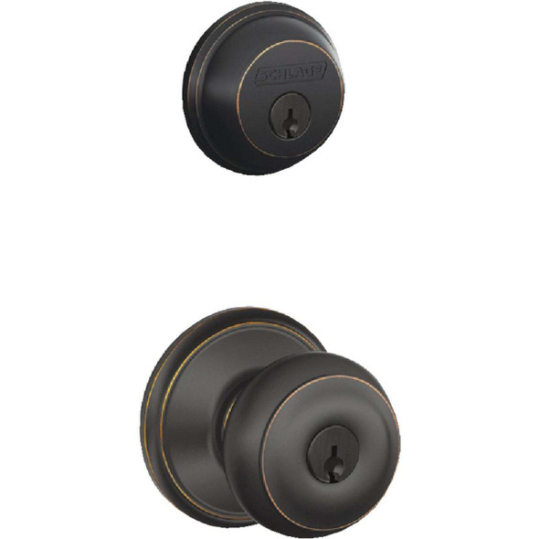 Schlage Aged Bronze Deadbolt & Door Knob Combo FB50NVGEO716