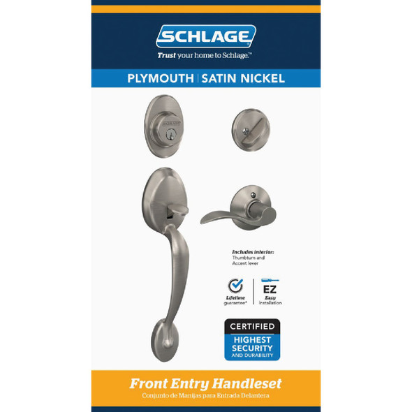 Schlage Satin Nickel Entry Door Handleset with Accent Interior Lever F60GPLY619ACC 217553