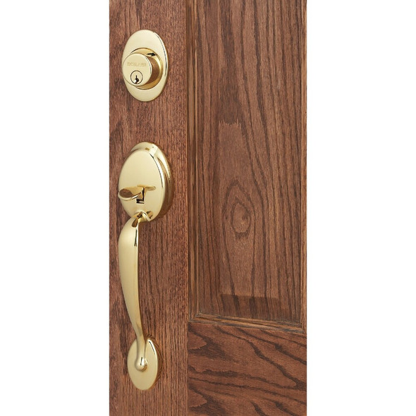 Schlage Bright Brass Entry Door Handleset with Plymouth Knob F60GPLY605 248339