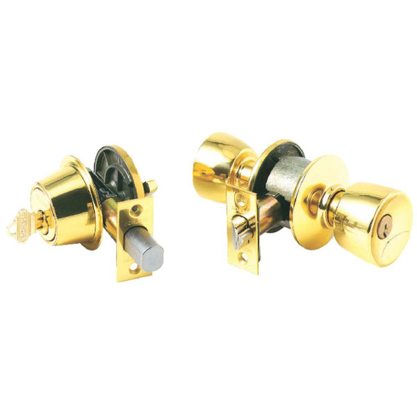 Schlage Bright Brass Deadbolt & Door Knob Combo FB50NVBEL505