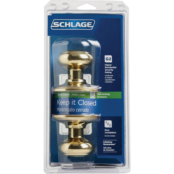 Schlage Georgian Bright Brass Hall & Closet Door Knob F10VGEO605 242853