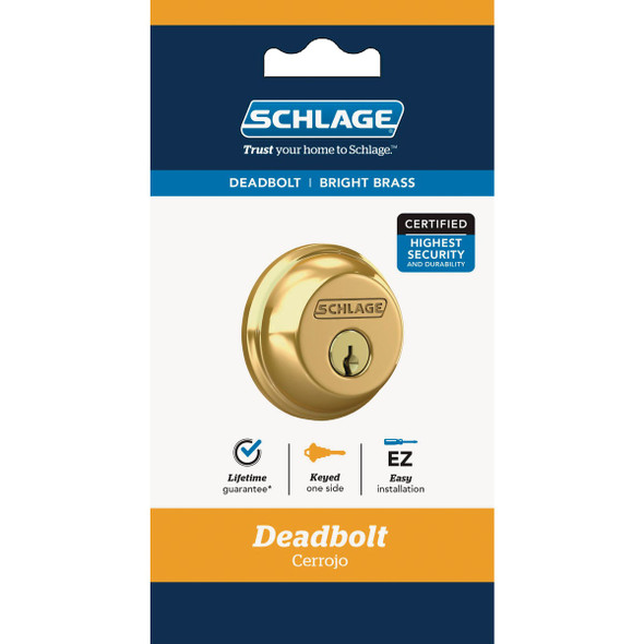 Schlage Bright Brass Single Cylinder Deadbolt B60NG505605 211605