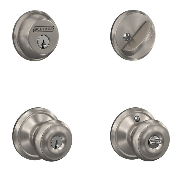 Schlage Satin Nickel Deadbolt & Door Knob Combo FB50NVGEO619 221334