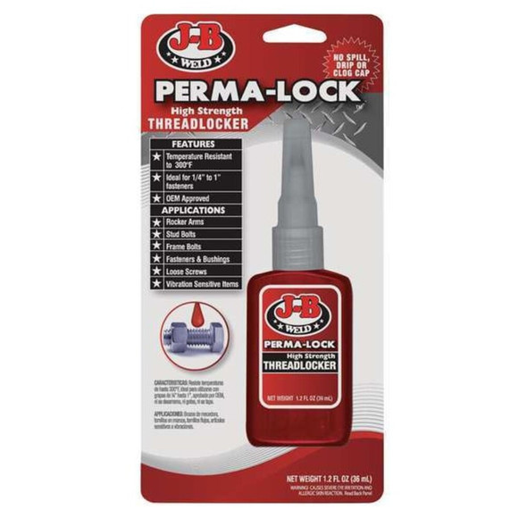 Threadlocker, J-B WELD Perma-Lock, Red, High, Liquid, 1.22 fl oz, Bottle  27136