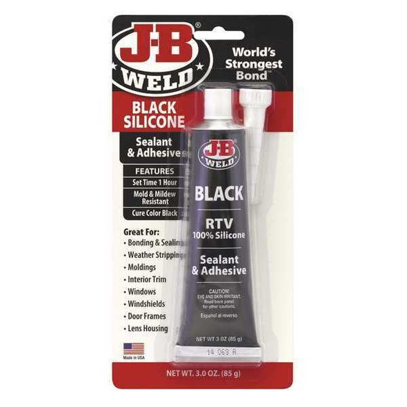 J-B Weld Silicone Adhesive Sealant, 3 oz, Tube, Black, Silicone Base 31319