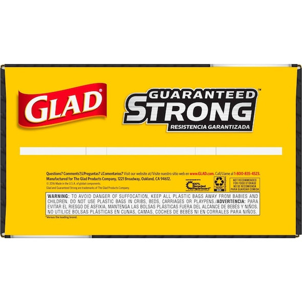 Glad 30 gal Trash Bags, 30 in x 33 in, Extra Heavy-Duty, 1.05 mil, Black 78952