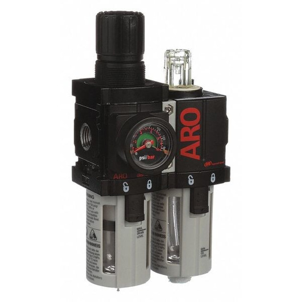 Aro FRL,2 pcs,1/4" NPT,5 micron,44 cfm C38121-600 Aro FRL,2 pcs,1/4" NPT,5 micron,44 cfm C38121-600