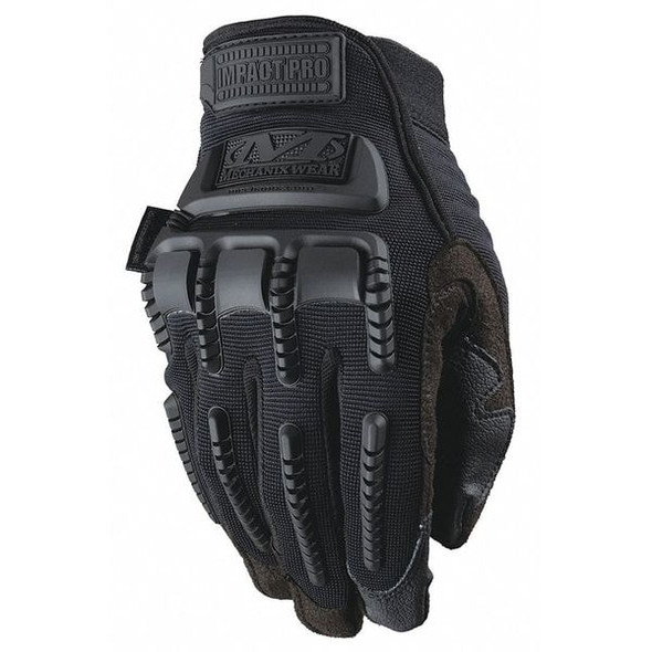 Tactical Glove, Synthetic Leather Palm, 11" Length, Safety Cuff, Full Finger, Tricot Lining, Black