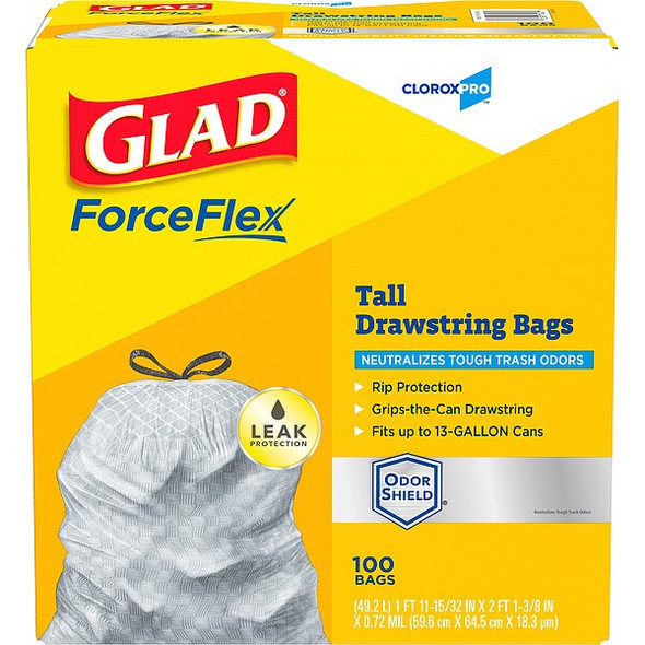 Glad 13 gal Trash Bags, 24 in x 25 in, Extra Heavy-Duty, 0.82 mil, White 70427