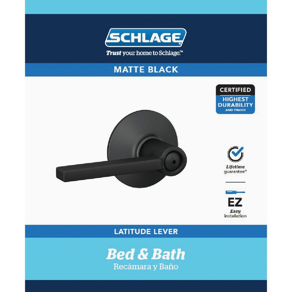 Schlage Latitude Matte Black Privacy Door Lever F40GLAT622 219148