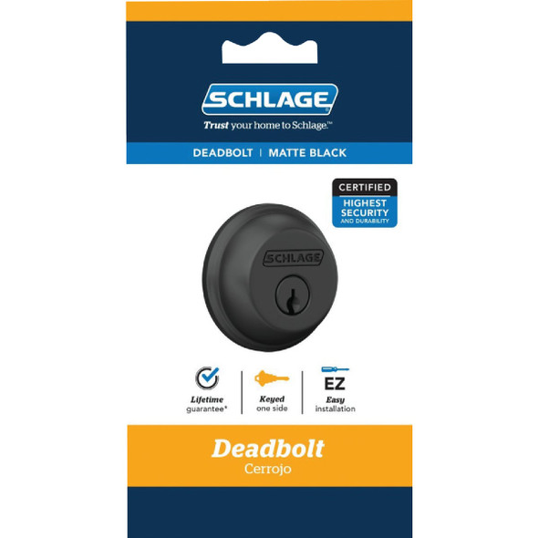 Schlage Matte Black Single Cylinder Deadbolt B60NG622 222195
