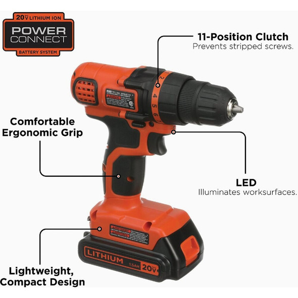 Black & Decker 20V MAX 3-8 In. Cordless Drill & Project Kit (68-Piece) LDX120PK 303884