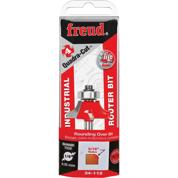 Freud 5/16 In. x 1/2 In. Quadra-Cut Rounding Over Bit with 1/4 In. Shank 34-112