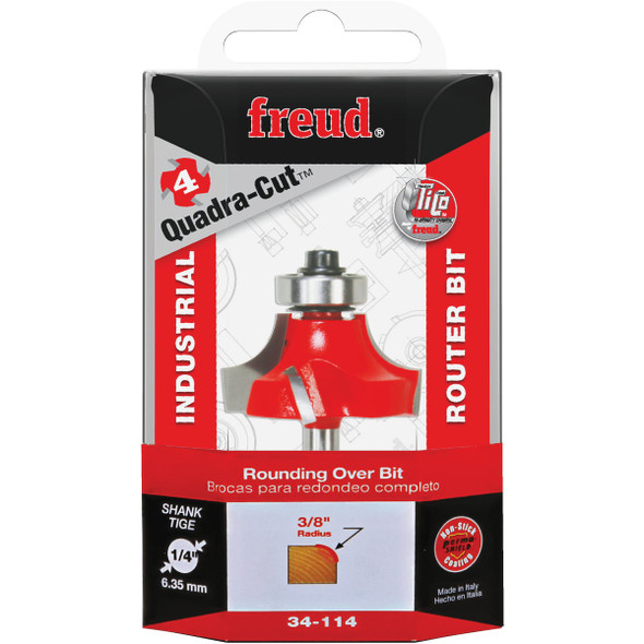 Freud 3/8 In. x 3/4 In. Quadra-Cut Rounding Over Bit with 1/4 In. Shank 34-114