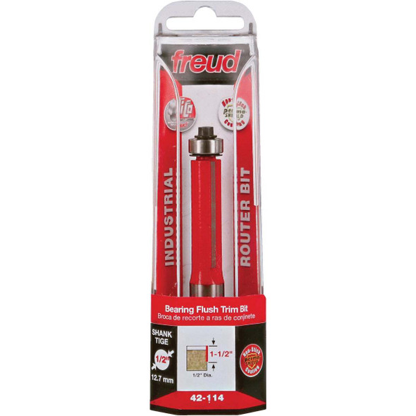 Freud 1/2 In. x 1-1/2 In. 2-Cutter Flush Trim Router Bit 42-114