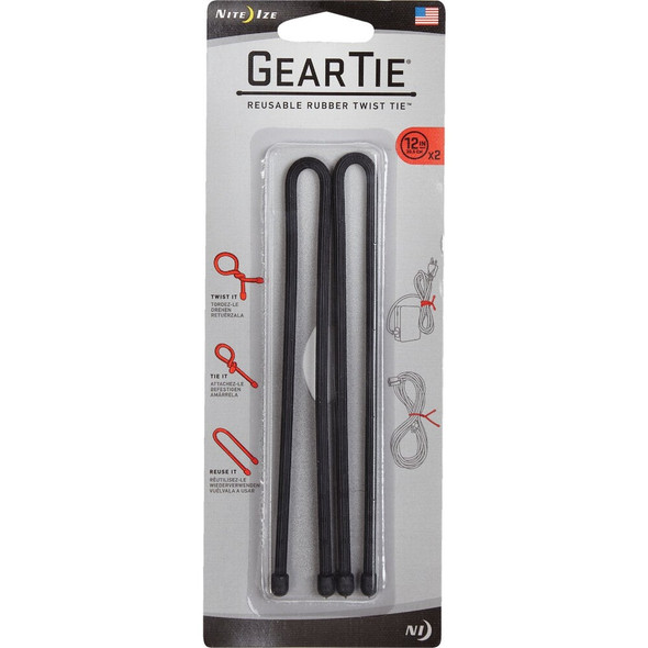 Gear Tie 12 In. Reusable Rubber Twist Tie - Black (2-Pack) GT12-01-2R3 200228