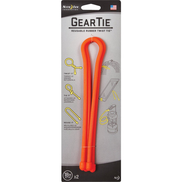 Gear Tie 18 In. Reusable Rubber Twist Tie - Bright Orange (2-Pack) GT18-31-2R3 239178