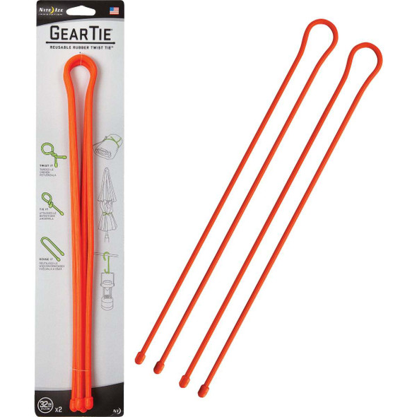 Gear Tie 32 In. Reusable Rubber Twist Tie - Bright Orange (2-Pack) GT32-31-2R3