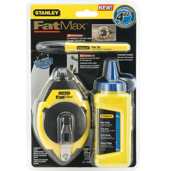 Stanley FatMax 100 Ft. Chalk Line Reel and Chalk with Marker, Blue 47-681L 360082