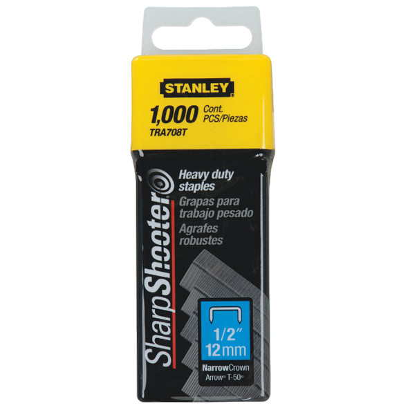 Stanley SharpShooter Heavy-Duty Narrow Crown Staple, 1/2 In. (1000-Pack) TRA708T