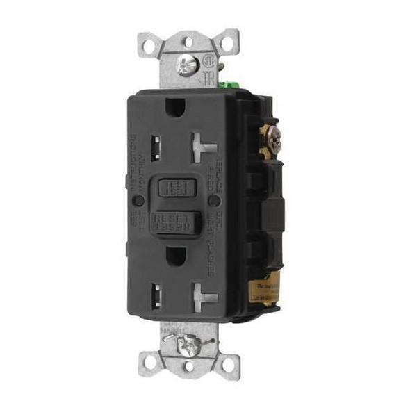 Hubbell Wiring Device-Kellems GFCIReceptacle,20A,125VAC,Black,Nylon GFRTR20BLK