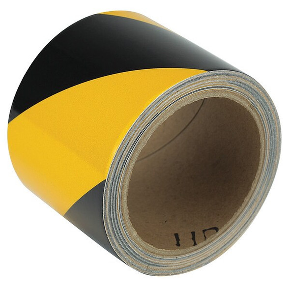 Reflective Safety Tape Vinyl Black/Yellow, 3" W x 10 yd. L, 5.5 mil Thick