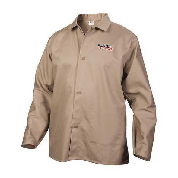 Welding Jacket, Cotton, 9 oz, 33 in Length, Snaps Closure, 0 Pockets, Khaki, 2XL