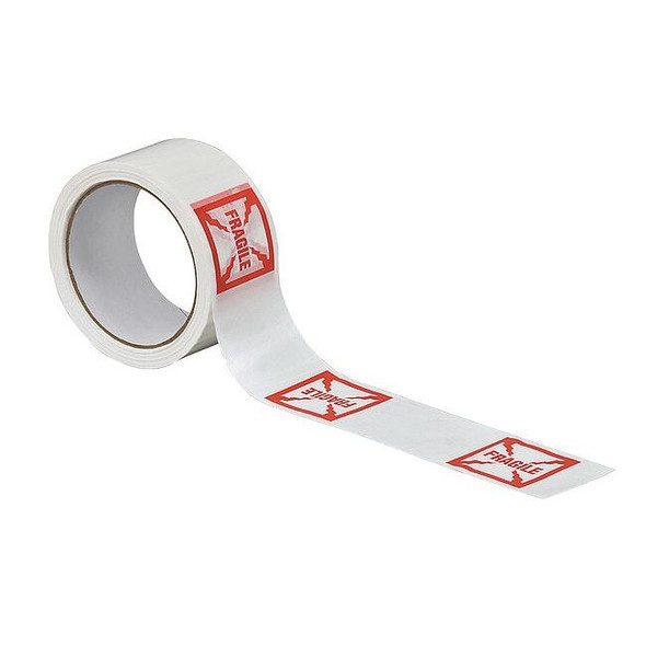 Preprinted Packing Tape, 1.9 mil Thick, 2 in W x 55 yd L, 3 in Core Dia., White