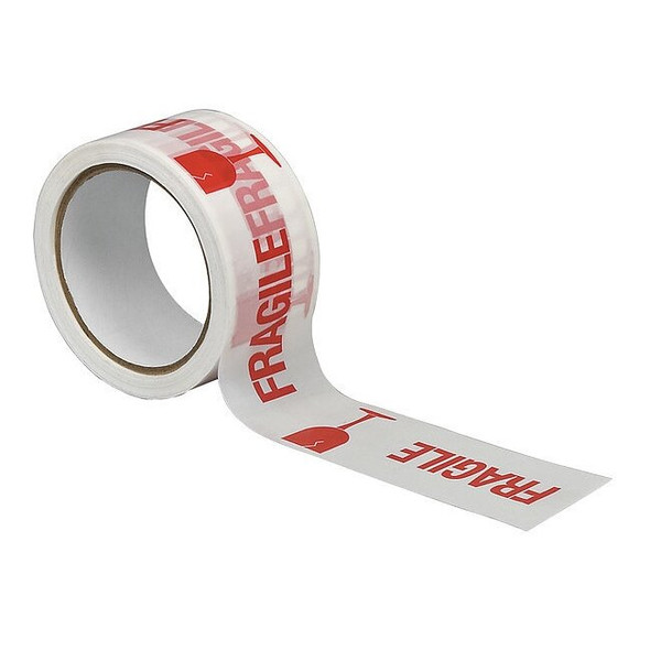 Preprinted Packing Tape, 1.9 mil Thick, 2 in W x 55 yd L, 3 in Core Dia., White